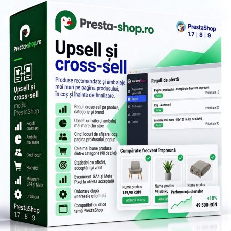 Modul de upsell și cross-sell – produse recomandate și recomandarea ambalajelor mai mari