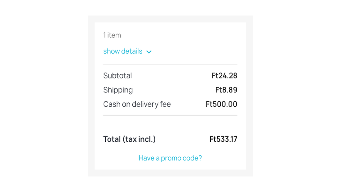 Rezumatul comenzii cu o linie separată Cash on delivery fee