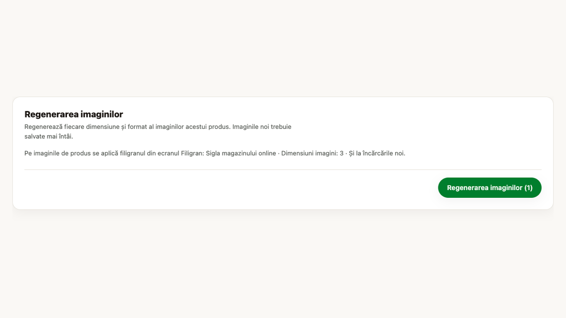 Blocul Regenerarea imaginilor în pagina de editare a produsului