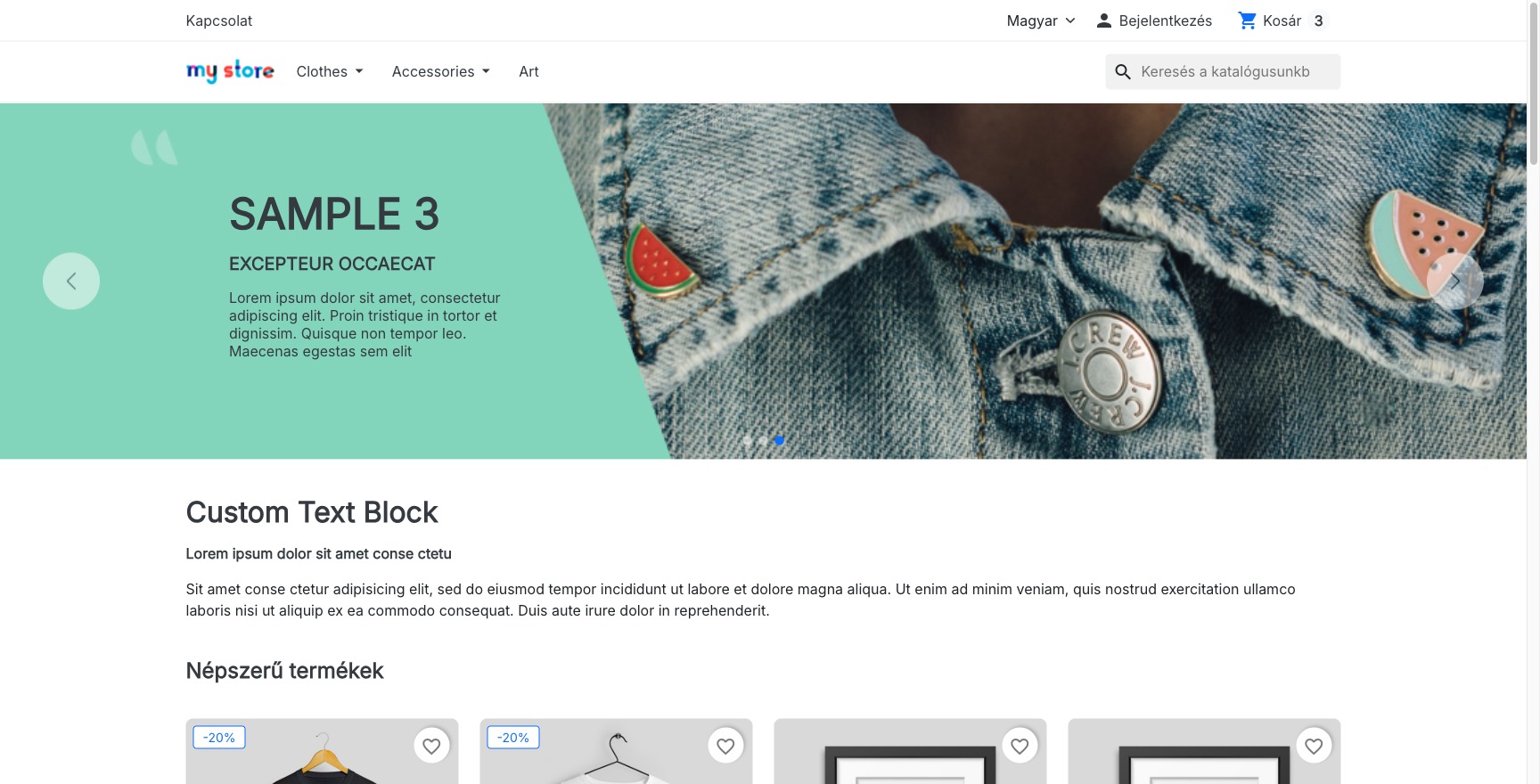 Prima pagină a magazinului online PrestaShop, pe care modulul o face disponibilă ca aplicație instalabilă pe telefon